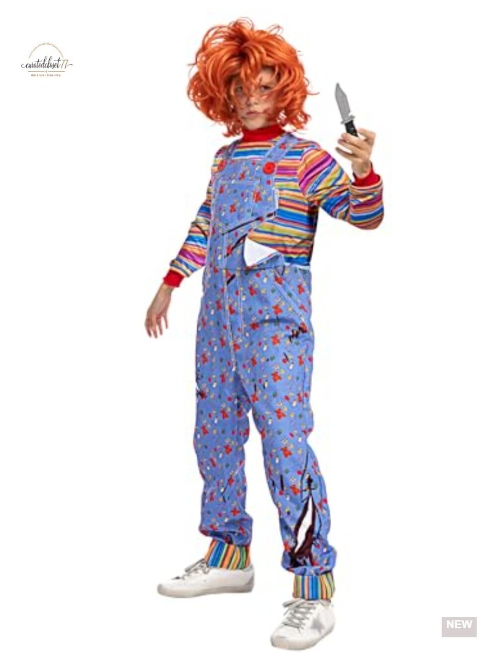 Halloween Child Maniac Costume Wig Prop Knife Pretend Play